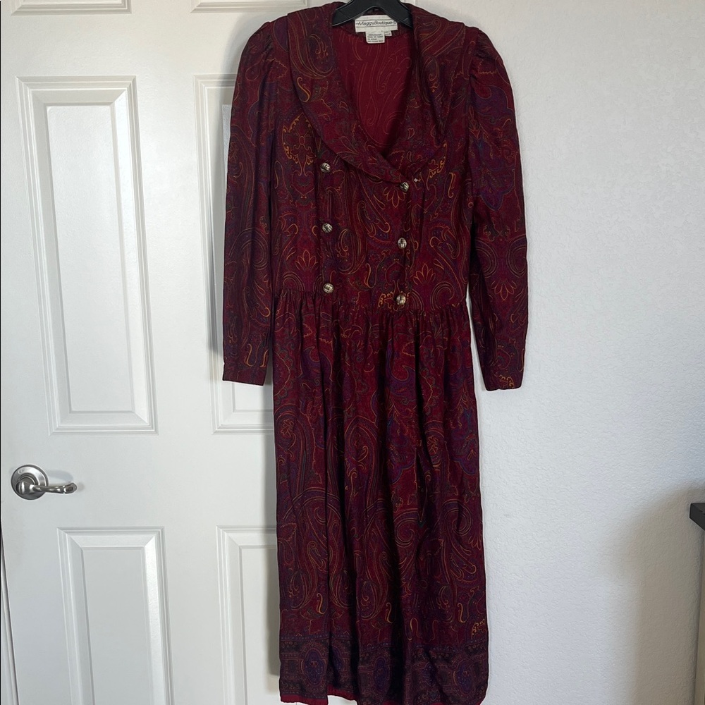 Maggy Boutique Vintage Burgundy Paisley Long Sleeve Dress